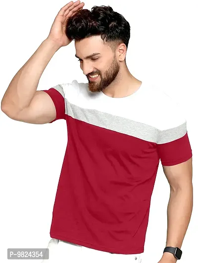 AUSK Round Neck Half Sleeves Regular Fit T-Shirt for Mens (Red&White-Large)