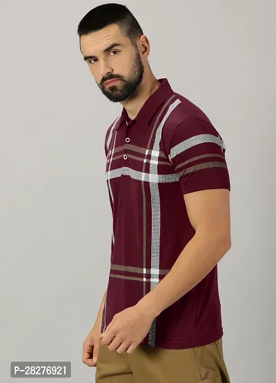 Stylish Maroon Cotton Blend Printed Polos For Men-thumb3