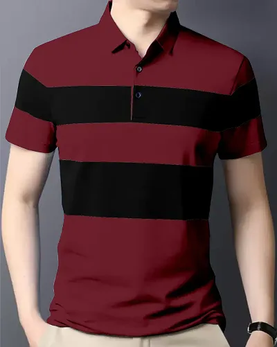 Cotton Blend Colourblocked Polo Tees for Men