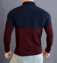 Stylish Navy Blue And Maroon Polyester Full Sleeve T-Shirt For Men-thumb1