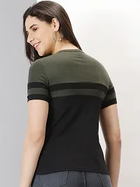 Elegant Black Cotton Blend Striped T-Shirts For Women-thumb1