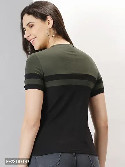 Elegant Black Cotton Blend Striped T-Shirts For Women-thumb2