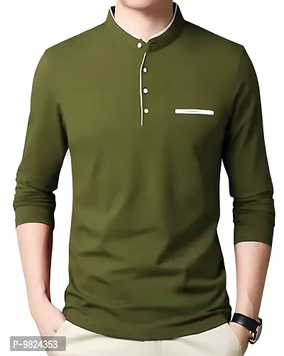 AUSK Men's Henley Neck Full Sleeves Regular Fit Cotton T-Shirts (Color-Green_Size-L)