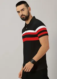 Stylish Black Cotton Blend Striped Polos For Men-thumb3