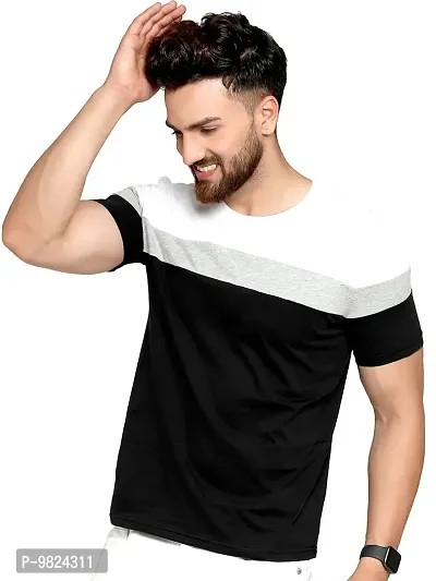 AUSK Round Neck Half Sleeves Regular Fit T-Shirt for Mens (Black&White-X-Large)-thumb0