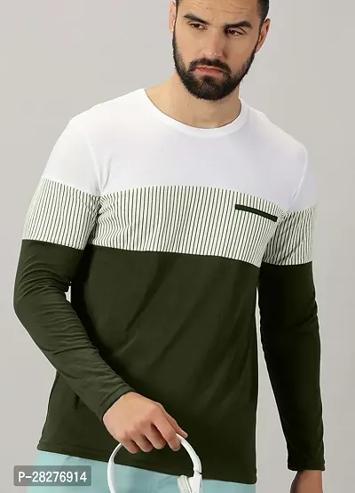 Stylish Olive Cotton Blend Printed Tees For Men-thumb0