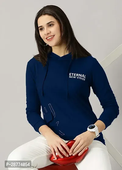 Elegant Navy Blue Cotton Blend Typography Tshirt For Women-thumb2