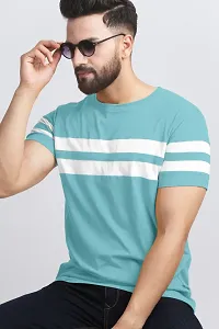 Stylish Cotton Blend Multicoloured Striped Round Neck Tees Short Sleeves For Men Pack Of 2-thumb1