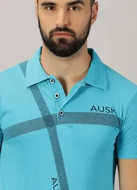 Stylish Aqua Blue Cotton Blend Printed Polos For Men-thumb2