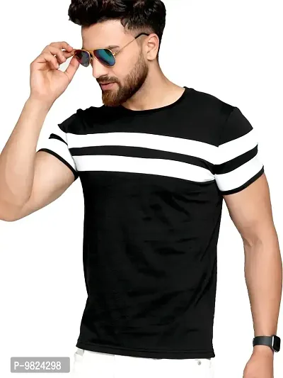 AUSK Men's Cotton Half Sleeve Round Neck Striped Tshirt (XX-Large, Black2)
