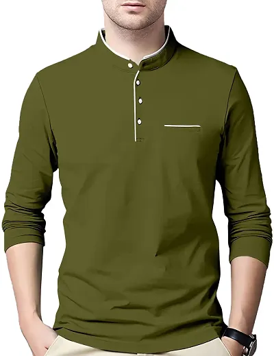 AUSK Mens Cotton Henley Neck Full Sleeve Solid Regular Fit T-Shirt