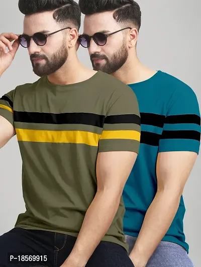 Elegant Cotton Blend Colourblocked Round Neck Tees For Men- Pack Of 2-thumb0