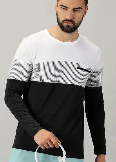 Stylish Cotton Blend Printed Round Neck Tees For Men