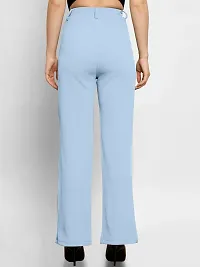 Elegant Sky Blue Polyester Blend Solid Trousers For Women-thumb1