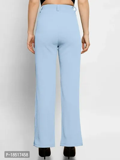 Elegant Sky Blue Polyester Blend Solid Trousers For Women-thumb2