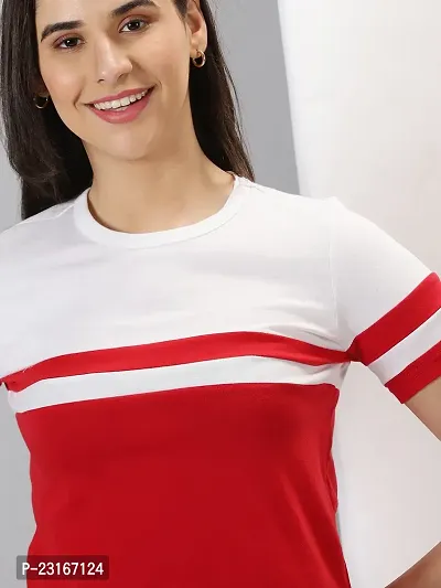 Elegant Red Cotton Blend Striped T-Shirts For Women-thumb3