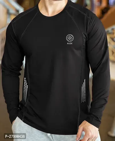 Stylish Black Polyester Full Sleeve T-Shirt For Men