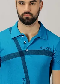 Stylish Sea Blue Cotton Blend Printed Polos For Men-thumb2