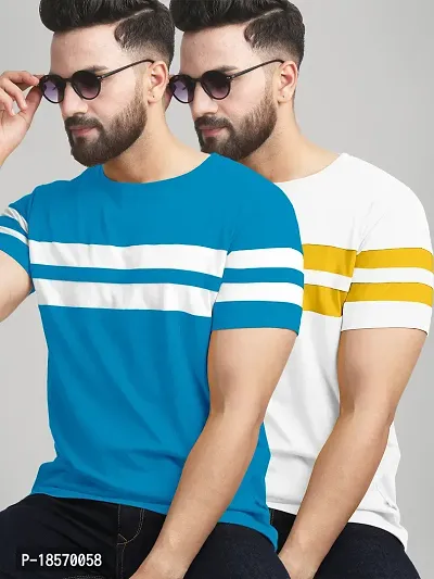 Elegant Cotton Blend Colourblocked Round Neck Tees For Men- Pack Of 2