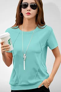 GESPO Women's Cotton Round Neck Half Sleeve Solid Regular Fit T-Shirt (GES2156-Multicolor_M_Sky Blue_Medium)-thumb2
