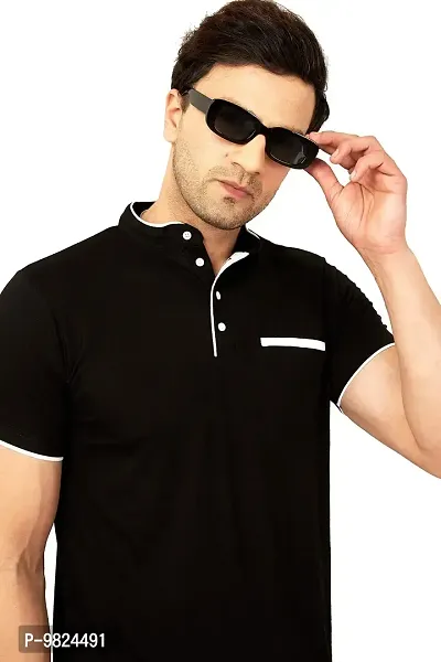 GESPO Men's Half Sleeves Henley Neck Shirts(Black-Small)