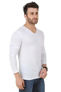 GESPO Latest Stylish Men's White Solids Regular Fit Cotton Round Neck Long Sleeves T Shirt-thumb2