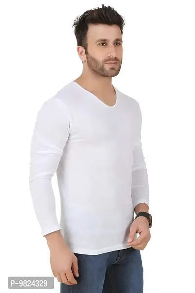 GESPO Latest Stylish Men's White Solids Regular Fit Cotton Round Neck Long Sleeves T Shirt-thumb3