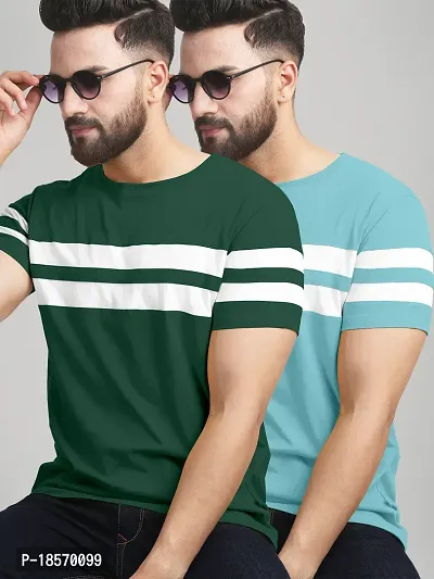 Elegant Cotton Blend Colourblocked Round Neck Tees For Men- Pack Of 2