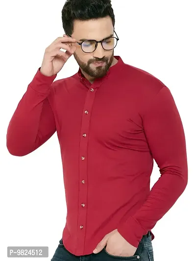 GESPO Men's Cotton Shirts(Red-Large)