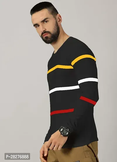 Stylish Black Cotton Blend Striped Round Neck Tees For Men-thumb4