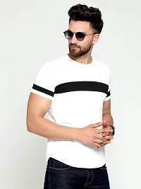 AUSK Men's Cotton Half Sleeve Round Neck Striped Tshirt (Small, White)-thumb1