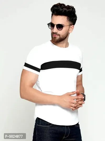 AUSK Men's Cotton Half Sleeve Round Neck Striped Tshirt (Small, White)-thumb2