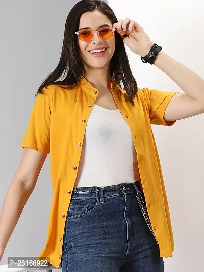 Elegant Yellow Cotton Blend Solid Shirts For Women