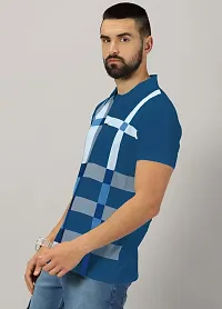 Stylish Teal Cotton Blend Printed Polos For Men-thumb3