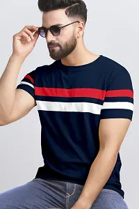 Stylish Cotton Blend Multicoloured Colourblocked Round Neck Tees Short Sleeves For Men Pack Of 2-thumb1