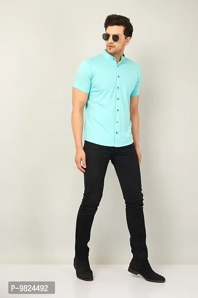 GESPO Men's Shirts Casual Fit Half Sleeves(Sky Blue-Medium)-thumb5