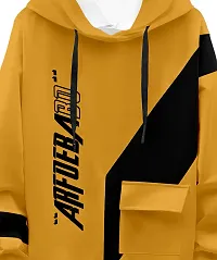 Trendy Yellow Cotton Blend Printed Hooded Tees For Men-thumb2