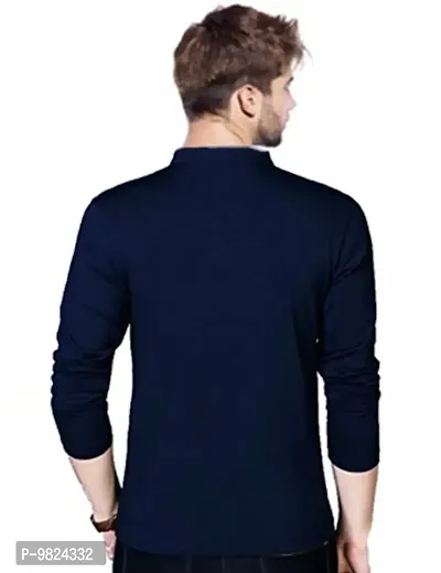 Stylish Blue Cotton Solid Full Sleeves Tees For Men-thumb3