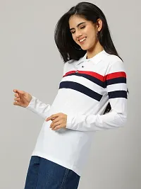 Elegant White Cotton Blend Colourblocked Tshirt For Women-thumb2