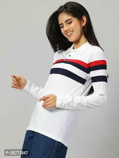 Elegant White Cotton Blend Colourblocked Tshirt For Women-thumb3