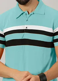 Stylish Aqua Blue Cotton Blend Striped Polos For Men-thumb2
