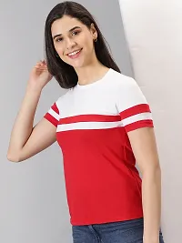 Elegant Red Cotton Blend Striped T-Shirts For Women-thumb3