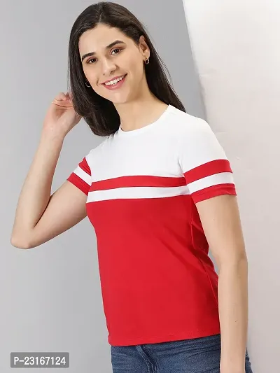 Elegant Red Cotton Blend Striped T-Shirts For Women-thumb4