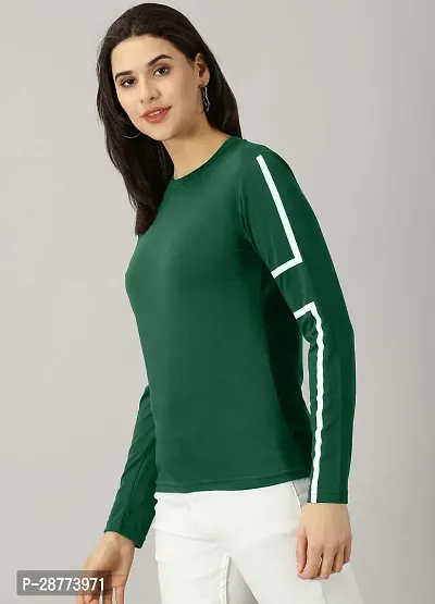 Elegant Green Cotton Blend Colourblocked Tshirt For Women-thumb4