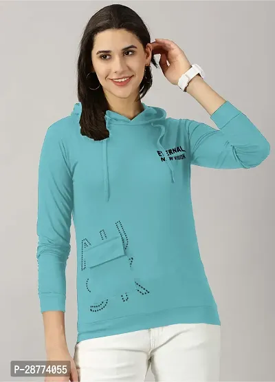 Elegant Turquoise Cotton Blend Typography Tshirt For Women