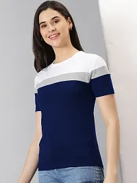 Elegant Multicoloured Cotton Blend Colourblocked T-Shirts For Women-thumb3