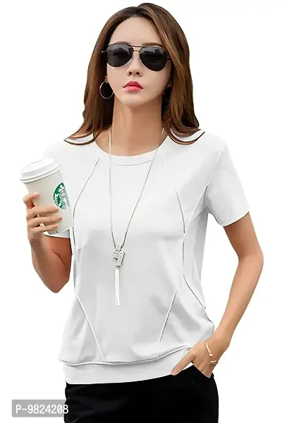 GESPO Women's Cotton Round Neck Half Sleeve Solid Regular Fit T-Shirt (GES2155-Multicolor_XL_White_X-Large)