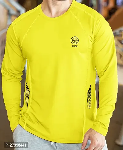 Stylish Yellow Polyester Full Sleeve T-Shirt For Men