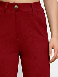 Elegant Maroon Polyester Blend Solid Trousers For Women-thumb3