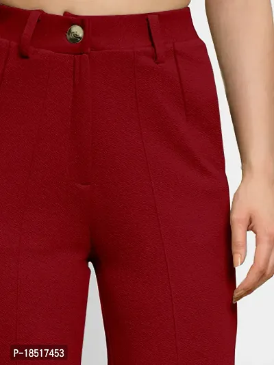 Elegant Maroon Polyester Blend Solid Trousers For Women-thumb4